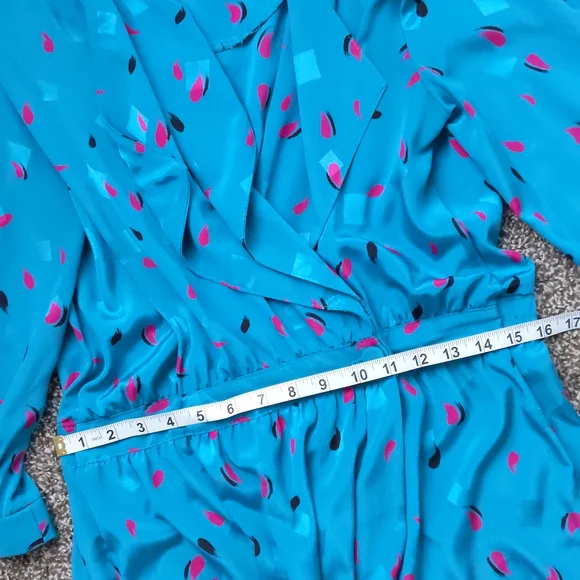 Awesome Retro 80s/90s Teal & Pink Brush Dot Collared Dress, Size 4/6 - Picture 5 of 9